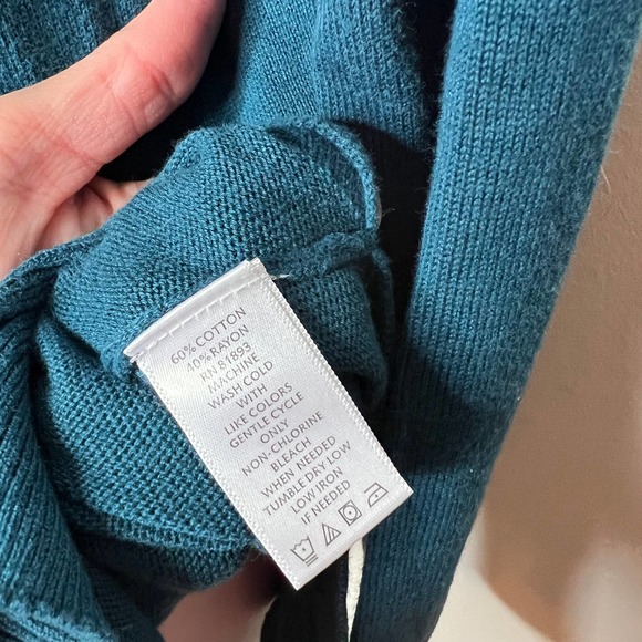 Isaac Mizrahi Live Sweater MEDIUM Teal Cardigan Button Front V-Neck Knit Cotton - Picture 4 of 8